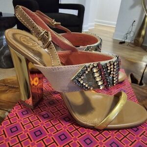 Toryburch jeweled sandal heel